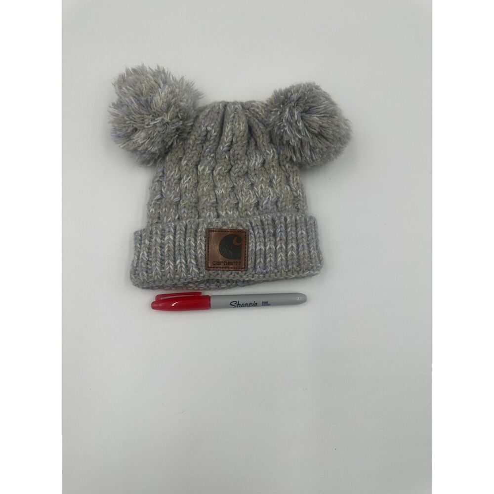 Carhartt Toddler Knitted Beanie 12-18 mo w/ Two Ears Pom Poms Soft and Warm - Picture 5 of 6
